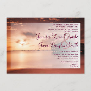 Sunset on Beach Harbour Purple Wedding Invitations