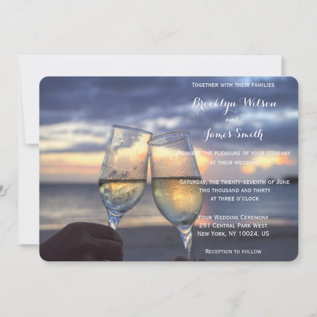 Sunset On Beach Wedding Invitation (Front)