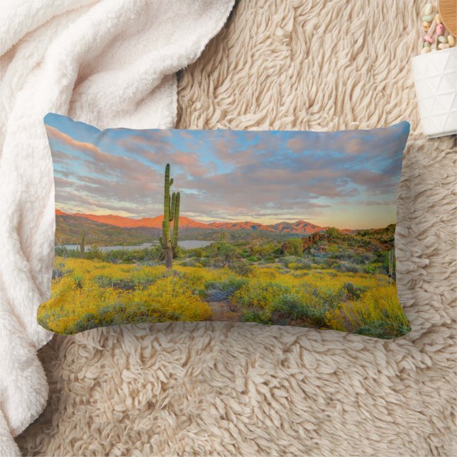 Sunset on Desert Landscape Lumbar Cushion (Blanket)