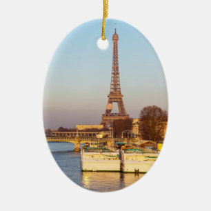 Sunset on Eiffel tower and Pont Rouelle - Paris Ceramic Ornament