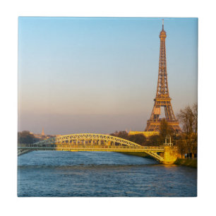 Sunset on Eiffel tower and Pont Rouelle - Paris Ceramic Tile