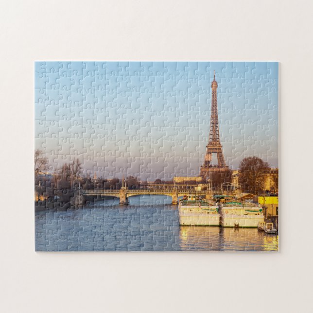 Sunset on Eiffel tower and Pont Rouelle - Paris Jigsaw Puzzle (Horizontal)