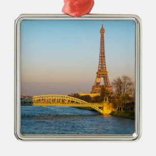 Sunset on Eiffel tower and Pont Rouelle - Paris Metal Ornament