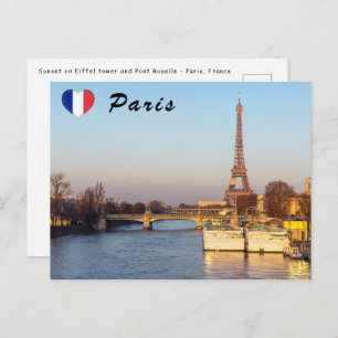 Sunset on Eiffel tower and Pont Rouelle - Paris Postcard
