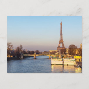 Sunset on Eiffel tower and Pont Rouelle - Paris Postcard