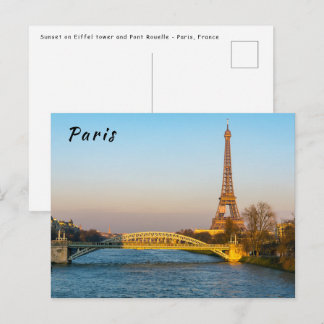 Sunset on Eiffel tower and Pont Rouelle - Paris Postcard