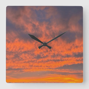 Sunset on Fire Square Wall Clock