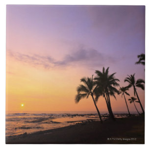 Sunset on Kahaluu Bay in Kona,Hawaii 2 Ceramic Tile