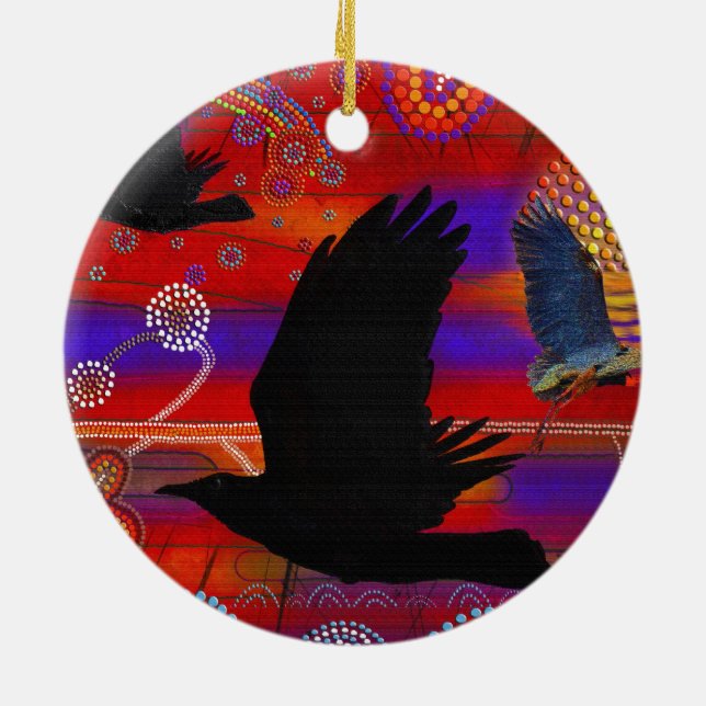 Sunset on Lake Wendouree Australian Aboriginal Art Ceramic Ornament (Back)