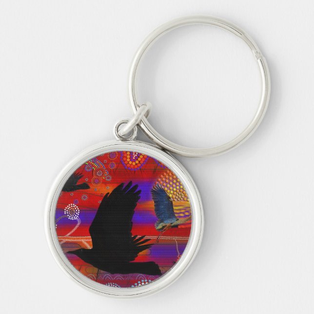 Sunset on Lake Wendouree Australian Aboriginal Art Key Ring (Front)