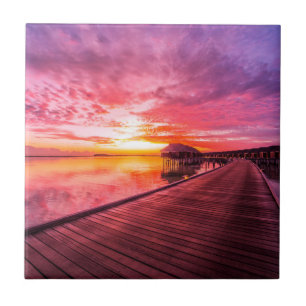 Sunset on Maldives Island Water Villas Resort Ceramic Tile