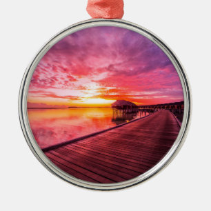 Sunset on Maldives Island Water Villas Resort Metal Ornament