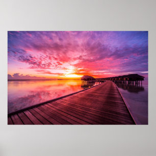 Sunset on Maldives Island Water Villas Resort Poster