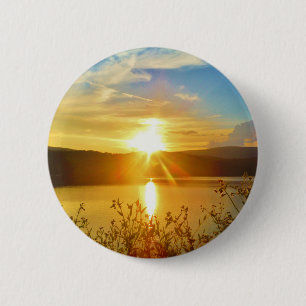 Sunset on mountain Lake Arrowhead 6 Cm Round Badge