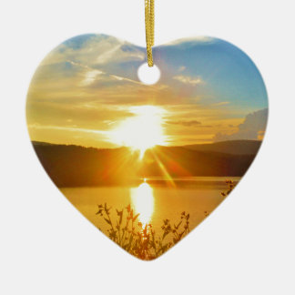 Sunset on mountain Lake Arrowhead Ceramic Ornament