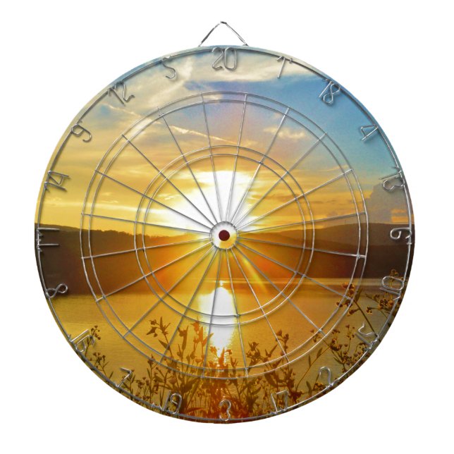 Sunset on mountain Lake Arrowhead Dartboard (Front)