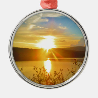 Sunset on mountain Lake Arrowhead Metal Tree Decoration