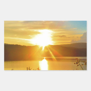 Sunset on mountain Lake Arrowhead Rectangular Sticker