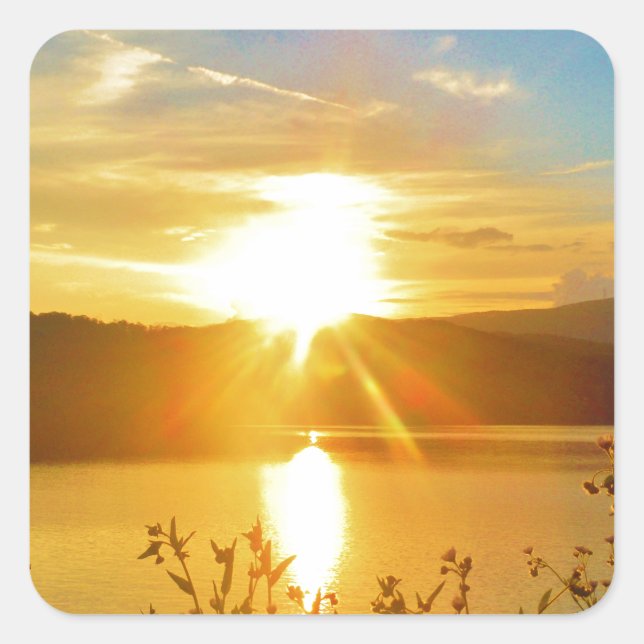 Sunset on mountain Lake Arrowhead Square Sticker (Front)