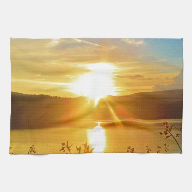 Sunset on mountain Lake Arrowhead Tea Towel (Horizontal)