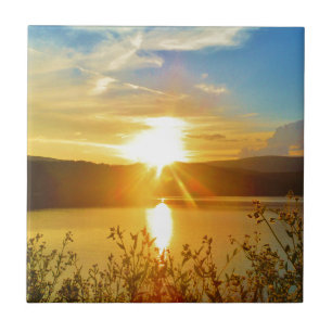 Sunset on mountain Lake Arrowhead Tile