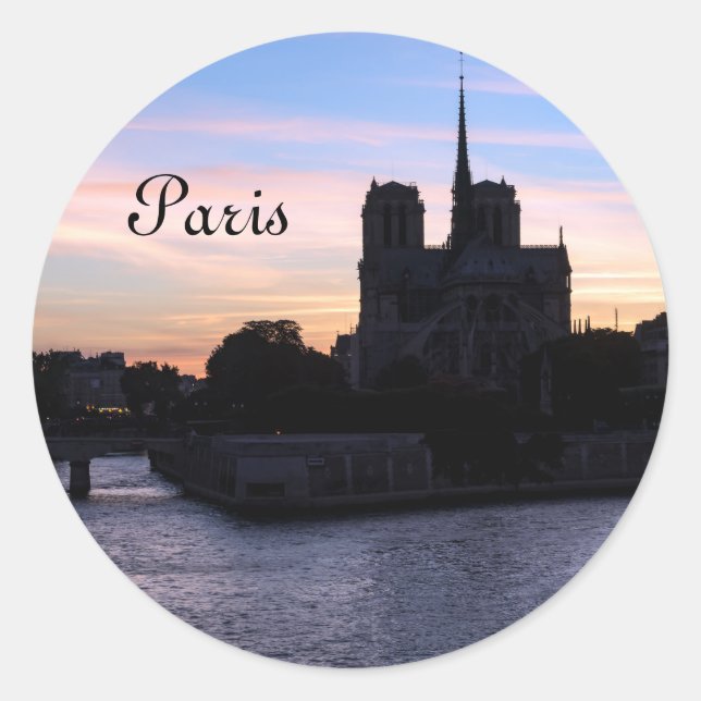 Sunset on Notre Dame de Paris Classic Round Sticker (Front)