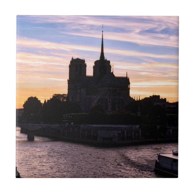 Sunset on Notre Dame de Paris - Paris, France Ceramic Tile (Front)