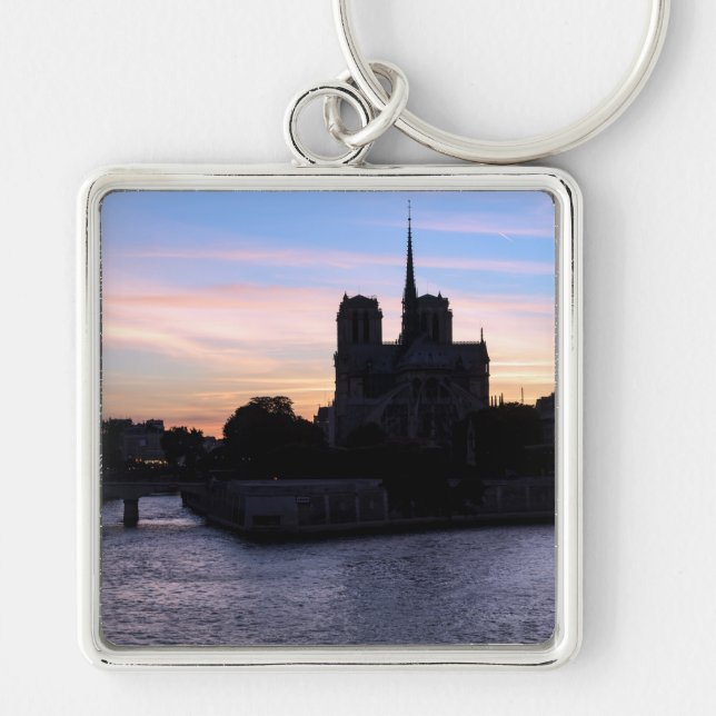 Sunset on Notre Dame de Paris - Paris, France Key Ring (Front)