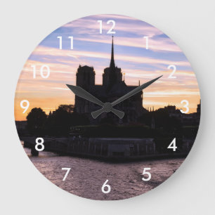 Sunset on Notre Dame de Paris - Paris, France Large Clock