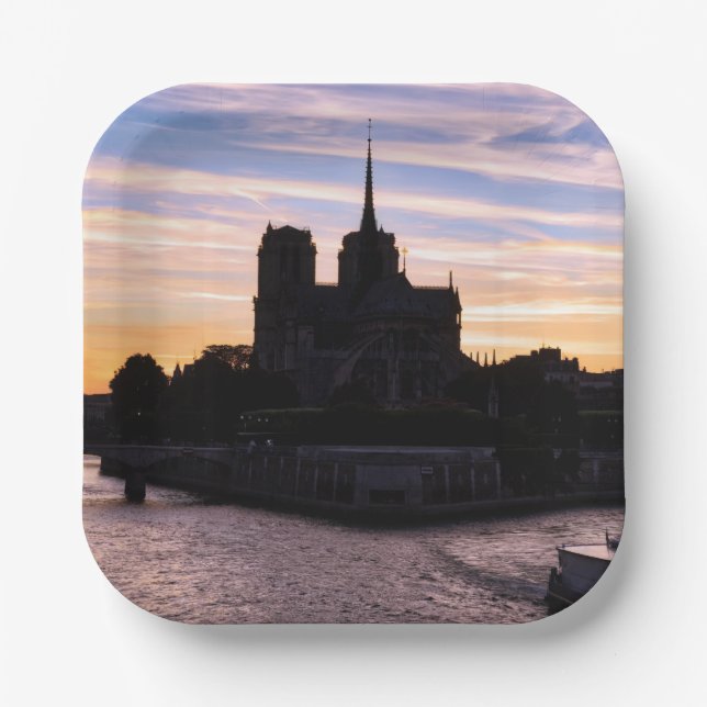 Sunset on Notre Dame de Paris - Paris, France Paper Plate (Front)