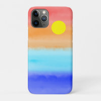 Sunset on ocean watercolor Abstract art Ombre