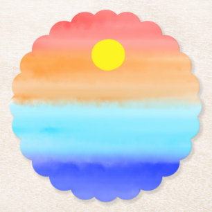 Sunset on ocean watercolor Abstract art Ombre Paper Coaster