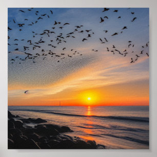 Sunset on rocks poster