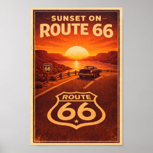Sunset on Route 66 Litho Poster