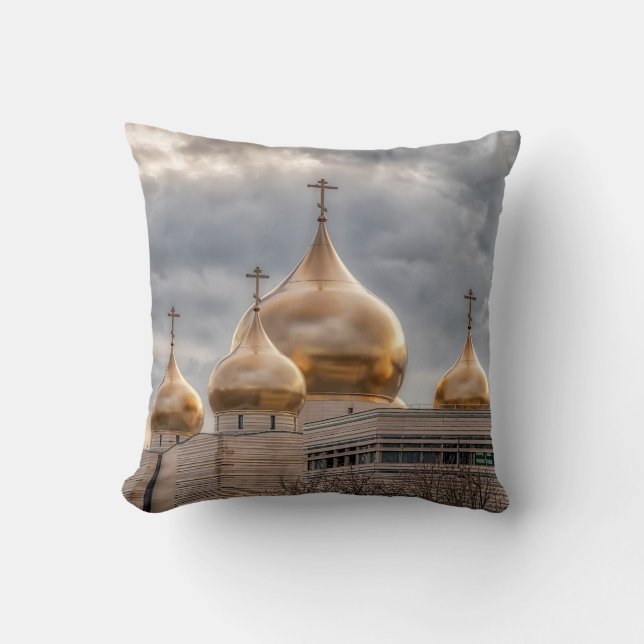 Sunset on Russian Orthodox Cathedral in Paris Cushion (Front)