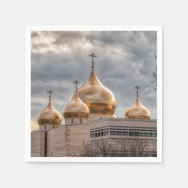 Sunset on Russian Orthodox Cathedral in Paris Napkin (Front)