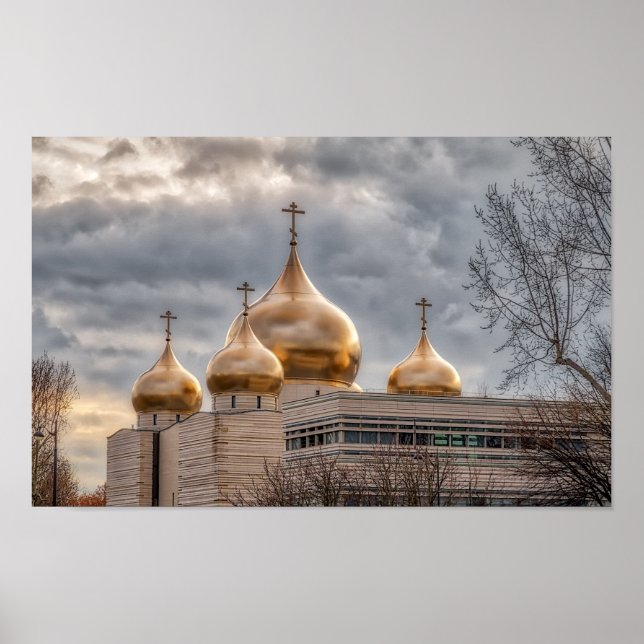 Sunset on Russian Orthodox Cathedral in Paris Poster (Front)