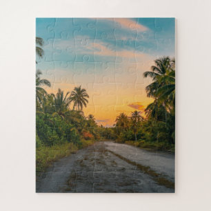 Sunset on Sandy Beach Path Jigsaw Puzzle
