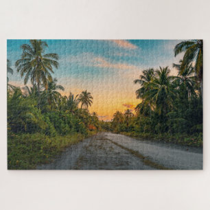 Sunset on Sandy Beach Path Jigsaw Puzzle
