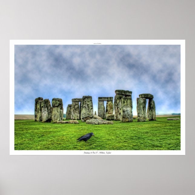 Sunset on Stonehenge & Flying Rook, Wilts, England Poster (Front)