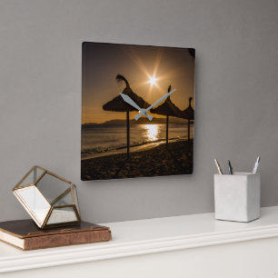 Sunset on the beach, Mallorca, Spain Square Wall Clock