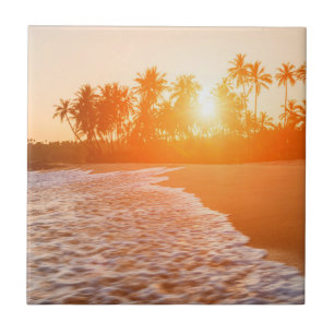 Sunset on the Beach with Coconut Palms Sri Lanka Ceramic Tile