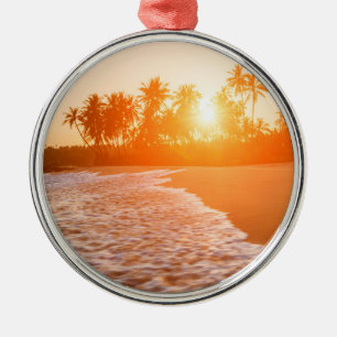 Sunset on the Beach with Coconut Palms   Sri Lanka Metal Ornament