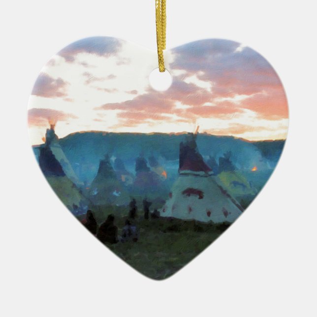 Sunset on the camp ceramic tree decoration (Front)