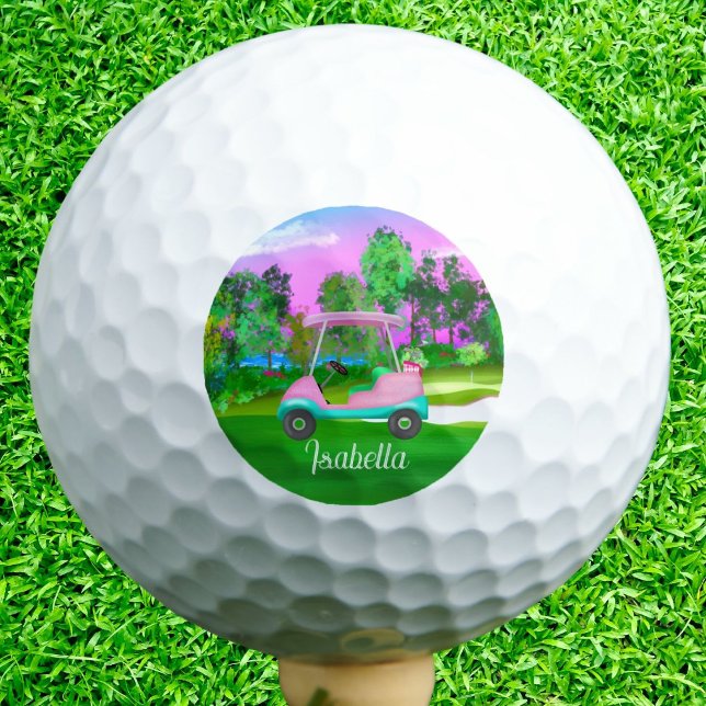 Sunset On The Golf Course Pink Leather Golf Cart  Balls (Creator Uploaded)