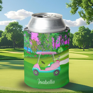 Sunset On The Golf Course Pink Leather Golf Cart Can Cooler