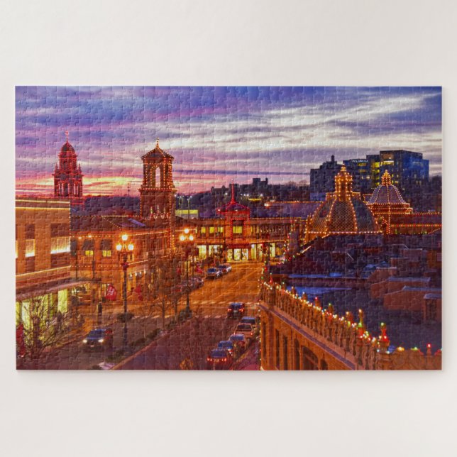 Sunset on the Kansas City Plaza Lights Jigsaw Puzzle (Horizontal)