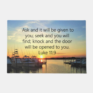 SUNSET ON THE LAKE INSPIRING LUKE 11:9 PHOTO DOORMAT