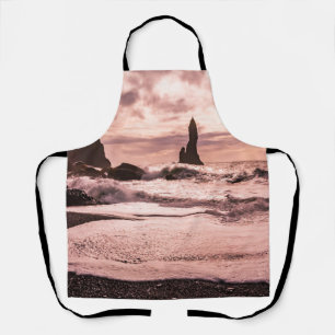 Sunset on the Reynisfjara black sand beach, Icelan Apron