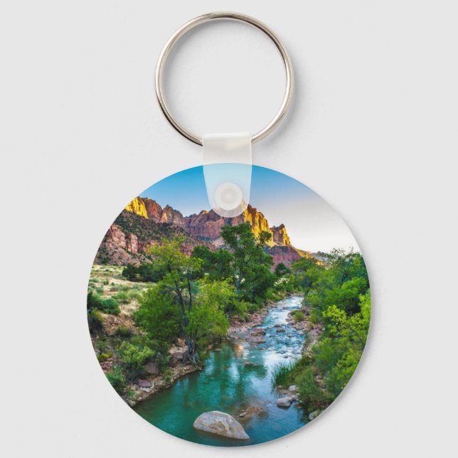 Sunset on the River in Zion, Utah Key Ring (Front)